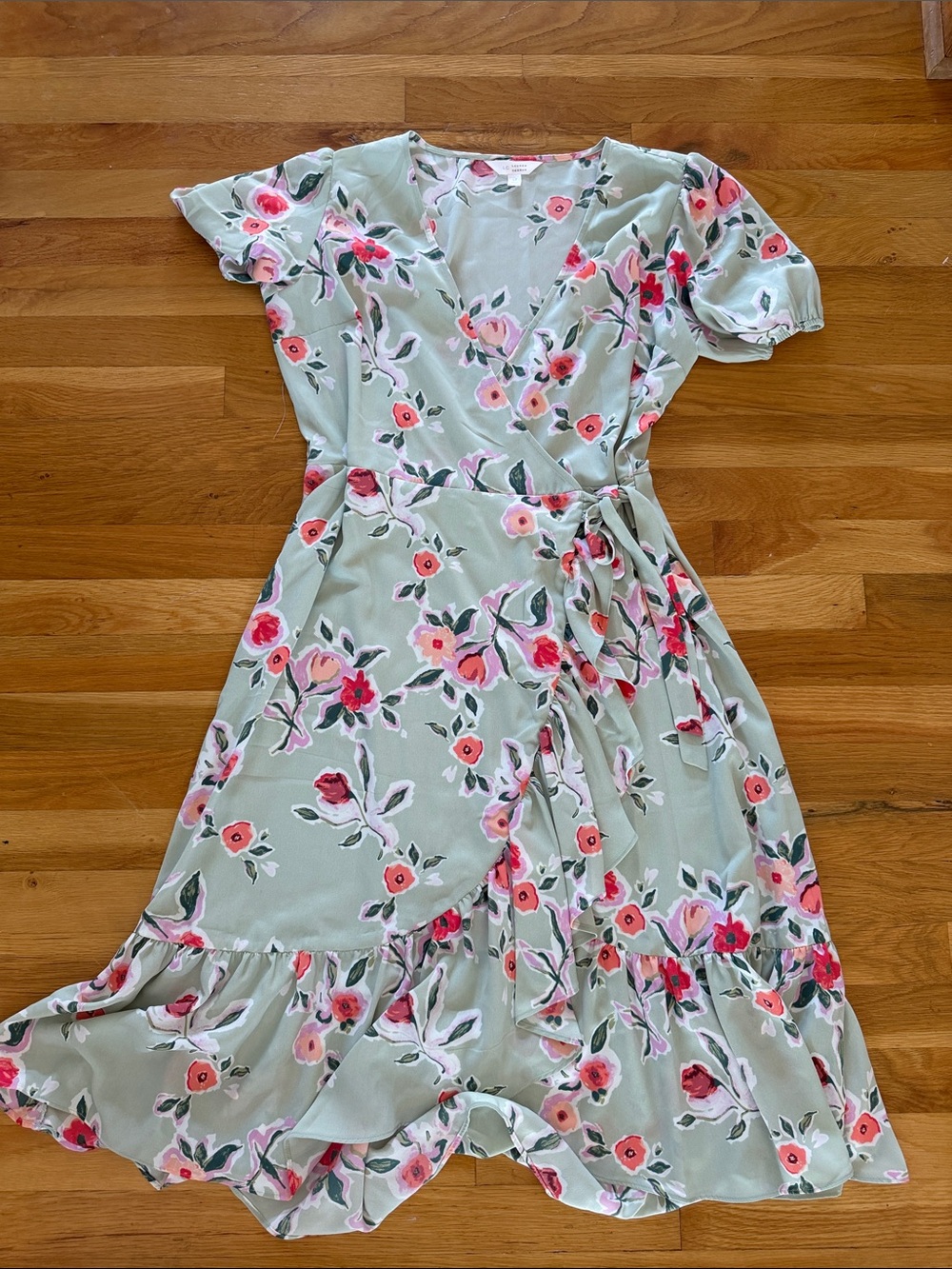 LC Lauren Conrad Sage Green Floral Wrap Midi Dress